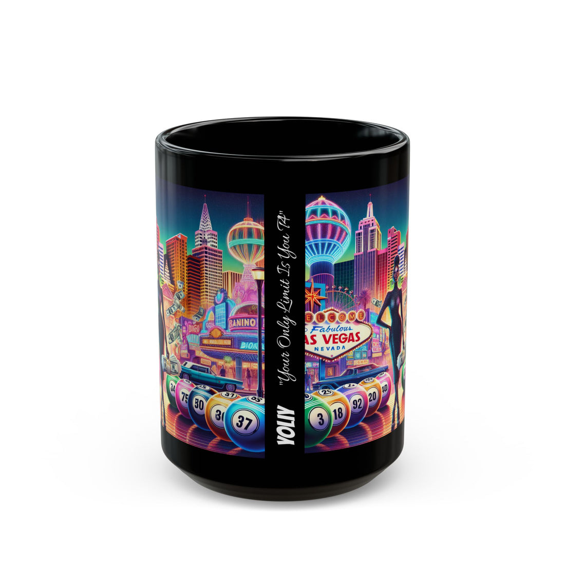 YOLIY T4 Vegas Nightlife Black Mug – 11oz & 15oz | Perfect for Gamblers & Party Enthusiasts