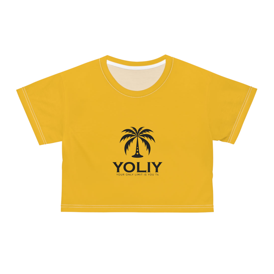 YOLIY T4 "Yellow" Crop Tee with Palm Tree Design