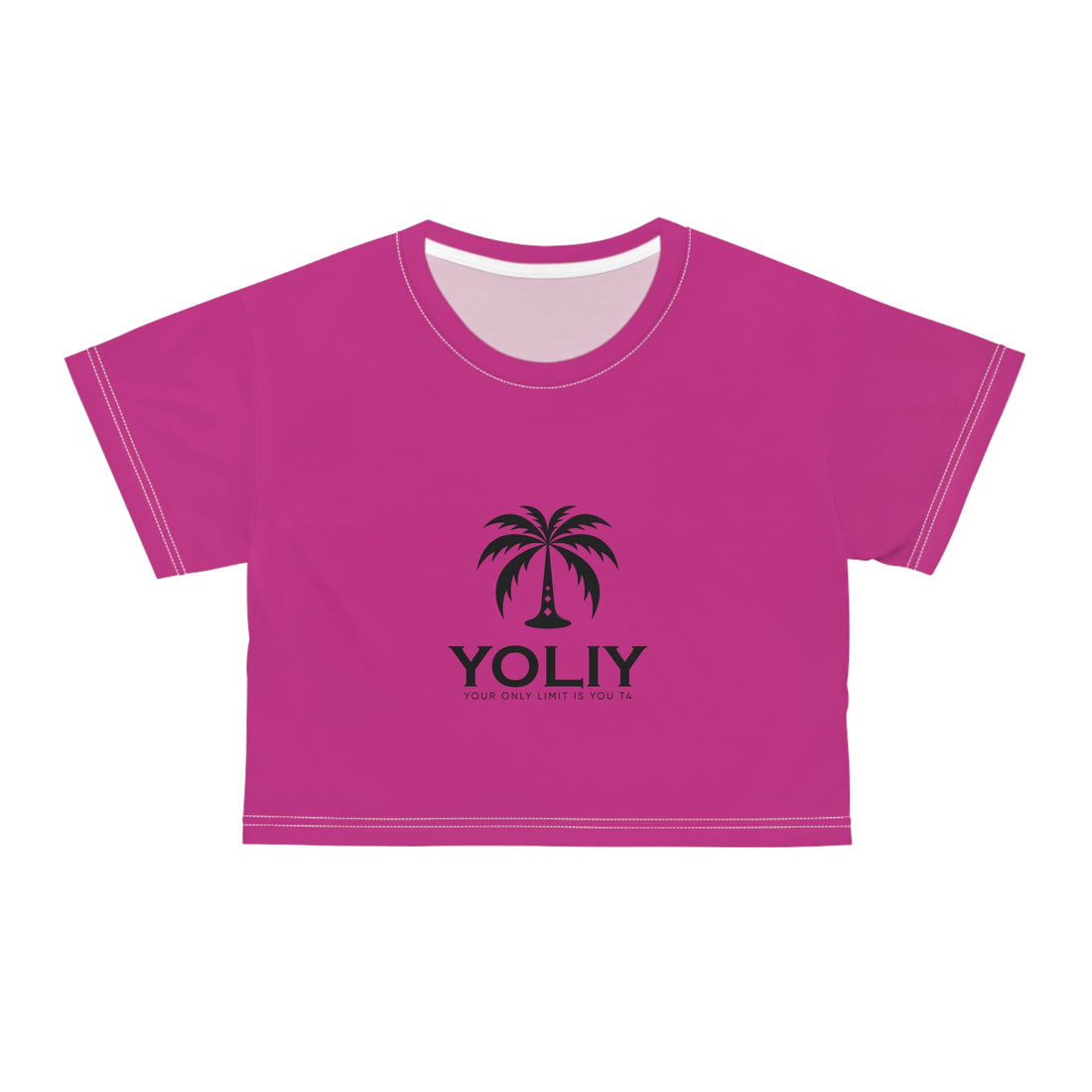 YOLIY T4 "Pink" Crop Tee with Palm Tree Design