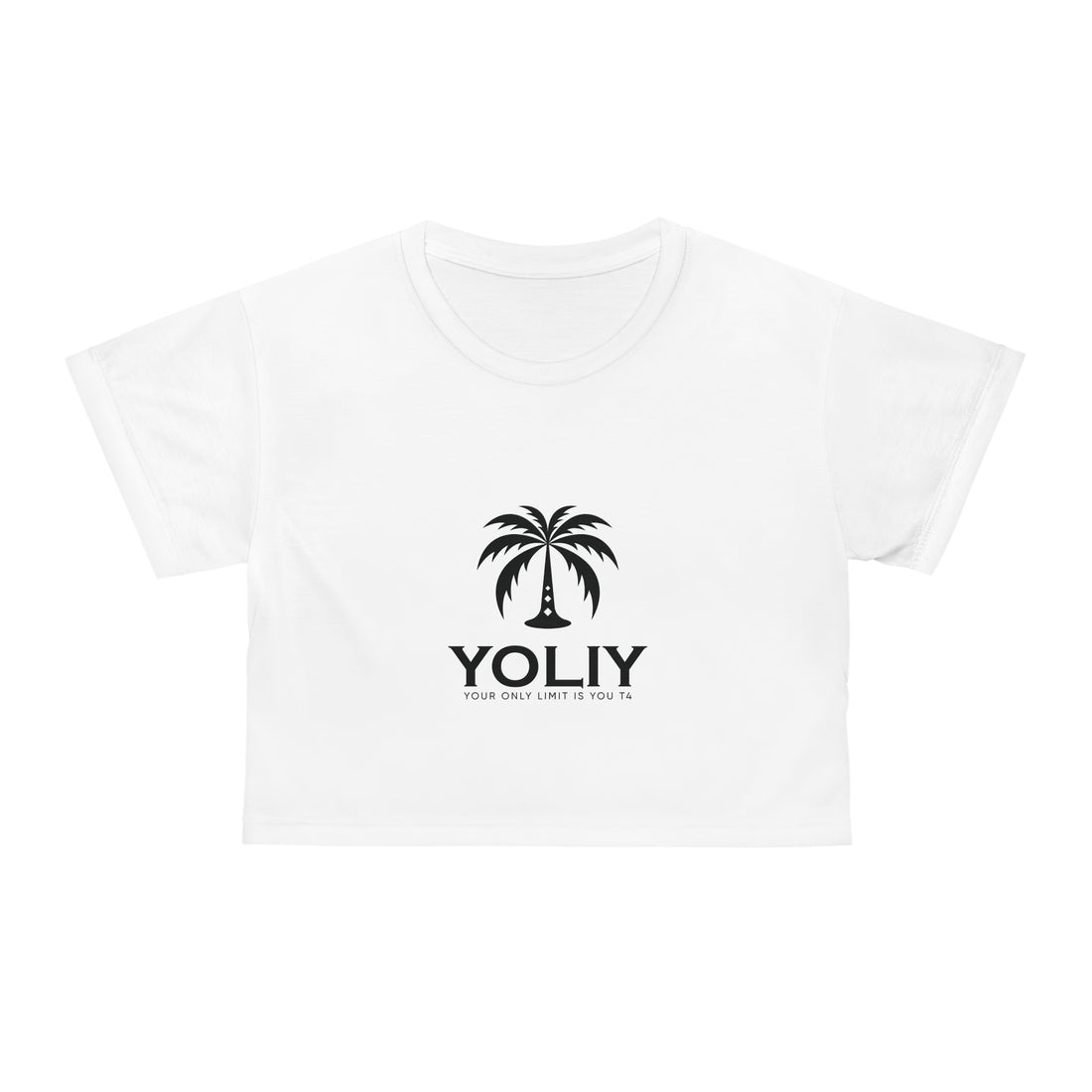 YOLIY T4 "White" Crop Tee with Palm Tree Design